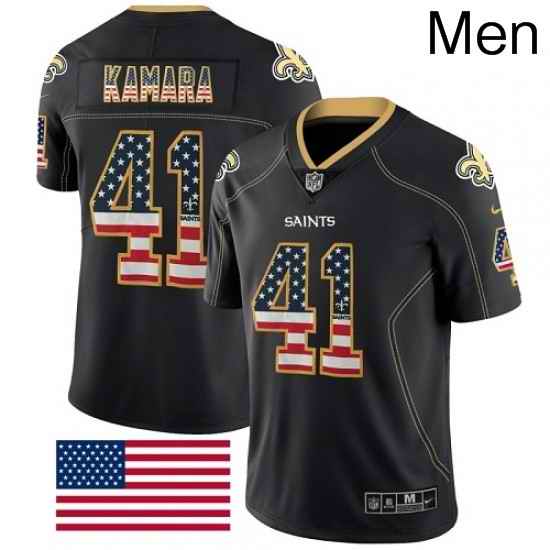 Mens Nike New Orleans Saints 41 Alvin Kamara Limited Black Rush USA Flag NFL Jersey